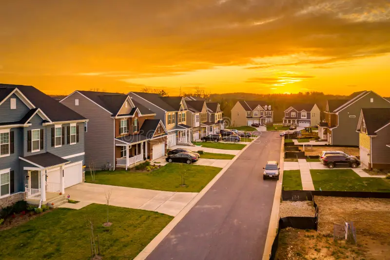 Sunset over a family neighborhood